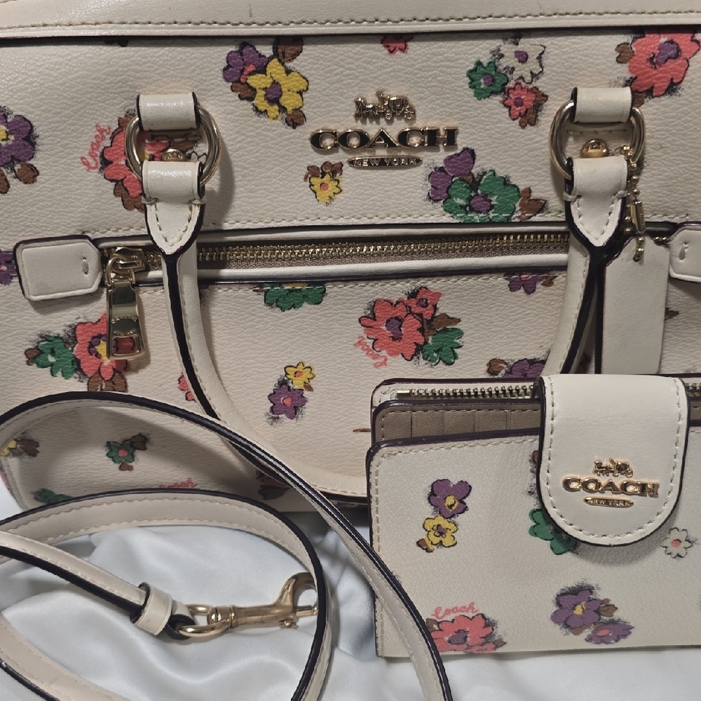 Coach White Satchel with Floral Design - Picture 1 of 4